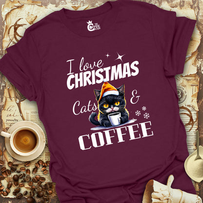 T-Shirt - I Love Christmas Cats & Coffee