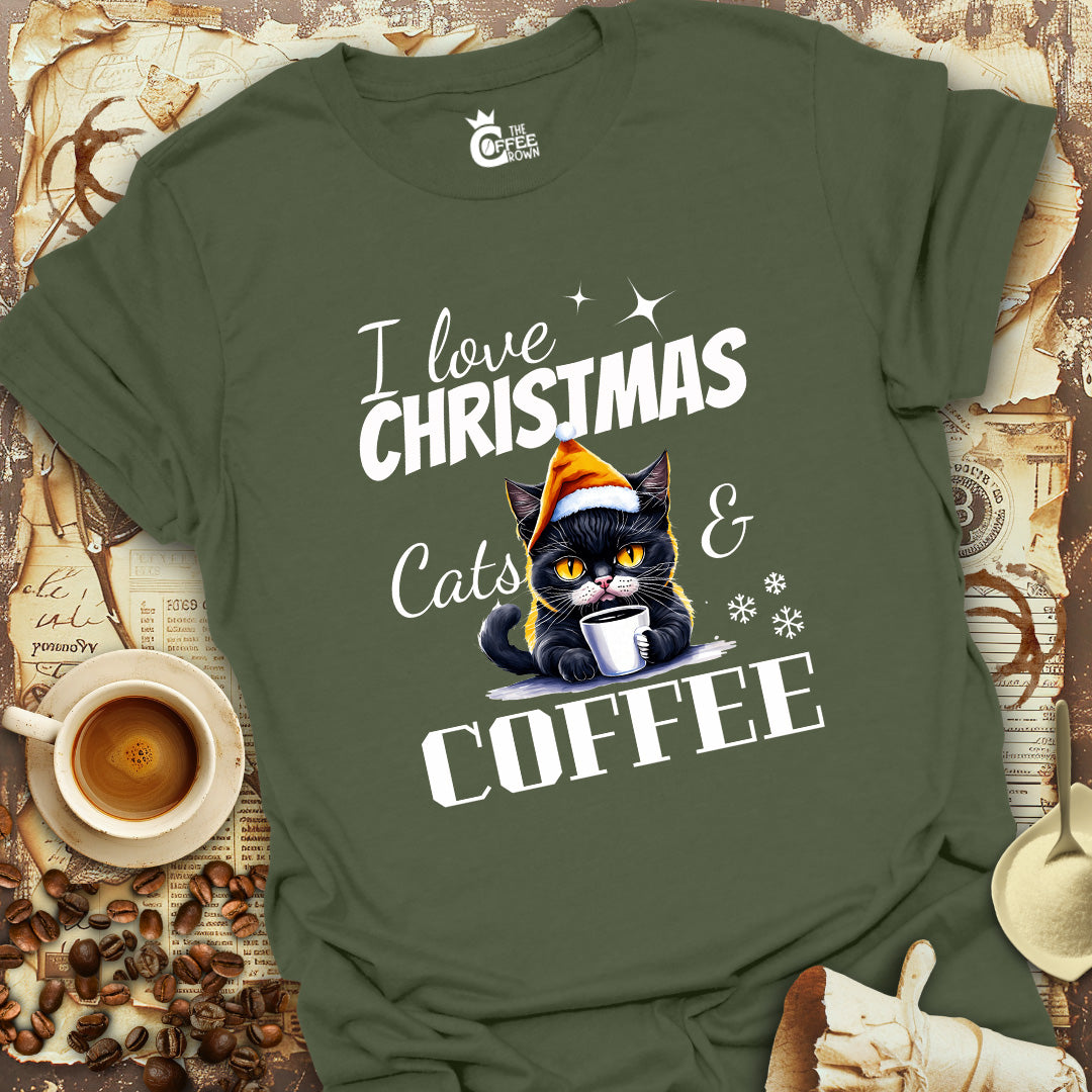 T-Shirt - I Love Christmas Cats & Coffee